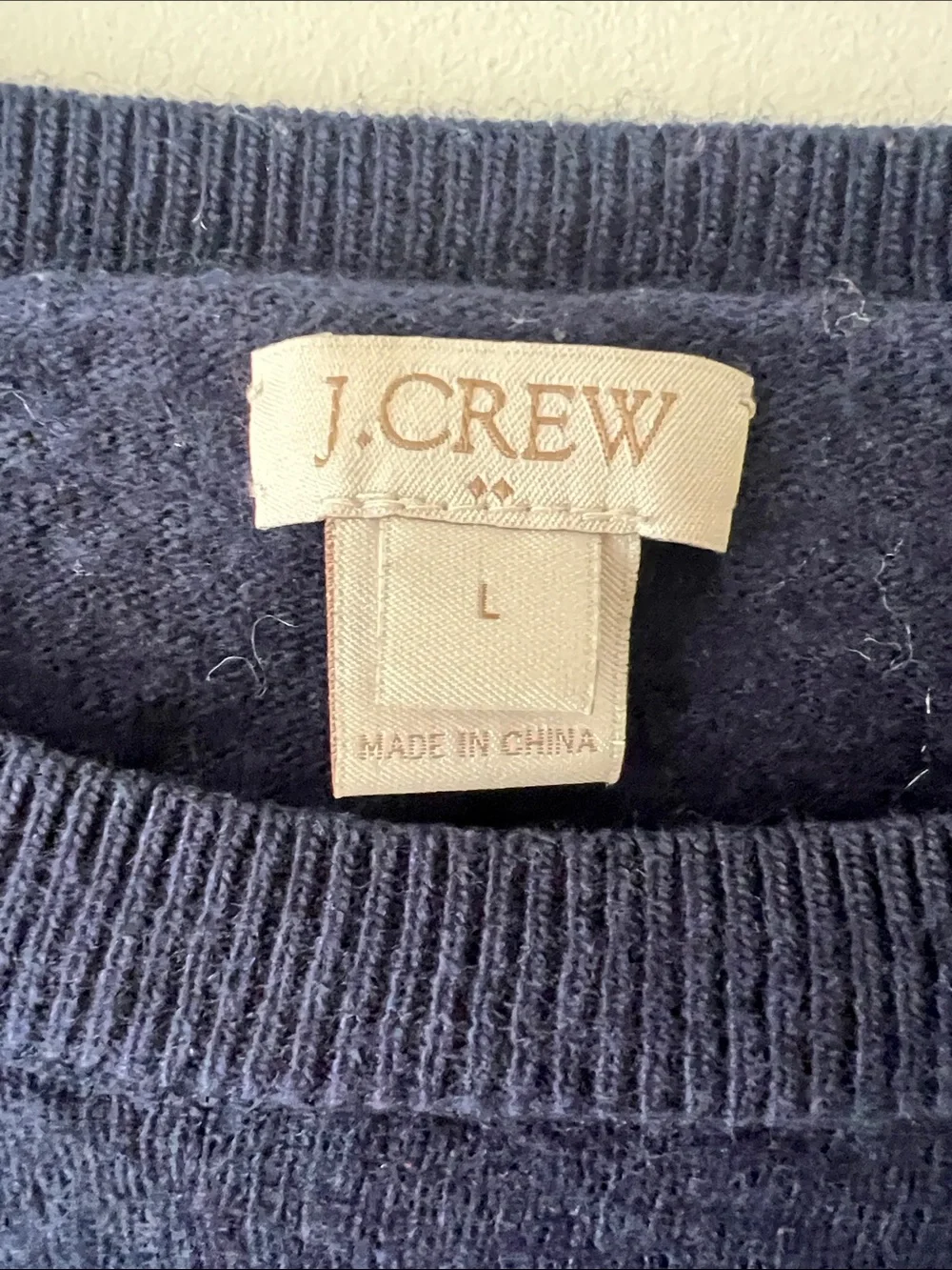 J. Crew Navy Crewneck Sweater with Green Polka Dots